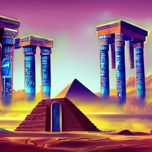 Image similar to ancient egyptian structure, retrowave epic art, trending on art station