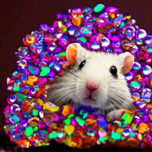 Image similar to a hamster made out of rainbow crystals