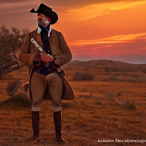 Prompt: george washington stars in a gunslinger spaghetti western, movie still, dramatic lighting, sunset