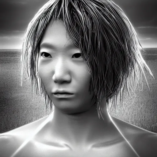 Image similar to birth / rebirth ( rebirth / rb ), in the style of hiroya oku and riyoko ikeda, black and white, photorealistic, epic, super technical, 3 d render