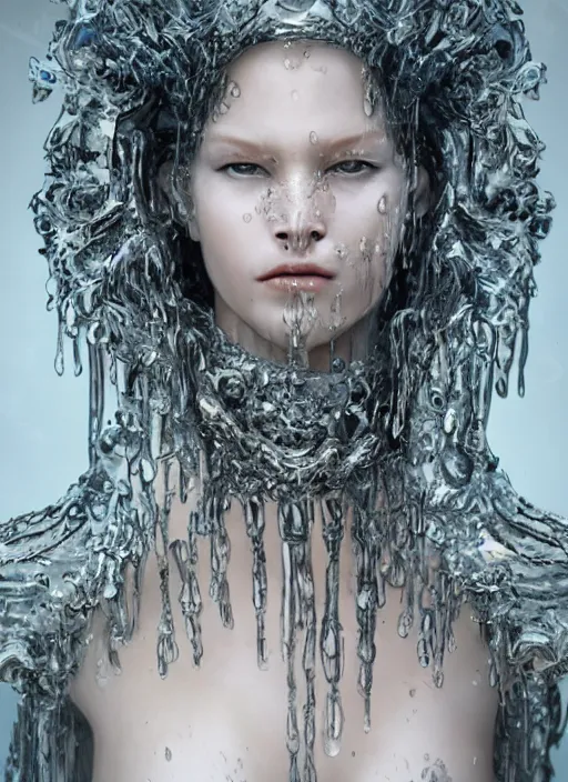 Prompt: sculpture made of water, portrait, female, future, shaman, harper's bazaar, vogue, magazine, insanely detailed and intricate, concept art, close up, wet, ornate, luxury, elite, elegant, trending on artstation, by ruan jia, by Kenneth Willardt, by ross tran, by WLOP, by Andrei Riabovitchev,