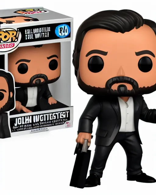 Image similar to full body 3d render of John Wick as a funko pop, studio lighting, white background, blender, trending on artstation, 8k, highly detailed