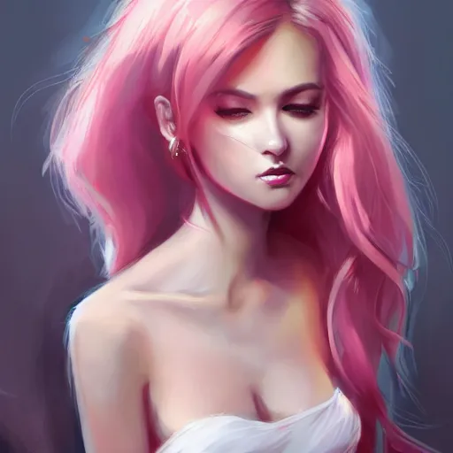 Prompt: hot petite young woman, white dress, full body, pink hair, gorgeous, amazing, darkness aura brooding from her body, elegant, intricate, highly detailed, digital painting, artstation, concept art, sharp focus, illustration, art by Ross tran