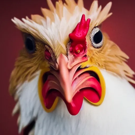 Image similar to a closeup shot of a chicken wearing a suit, photorealistic