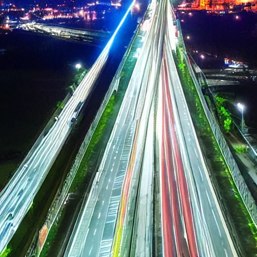 Image similar to highway bridge at night, areal view