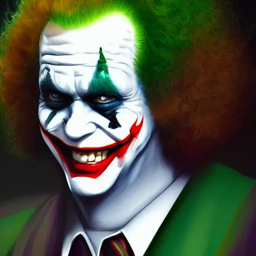 Prompt: Bob Ross is The Joker, hyperdetailed, artstation, cgsociety, 8k