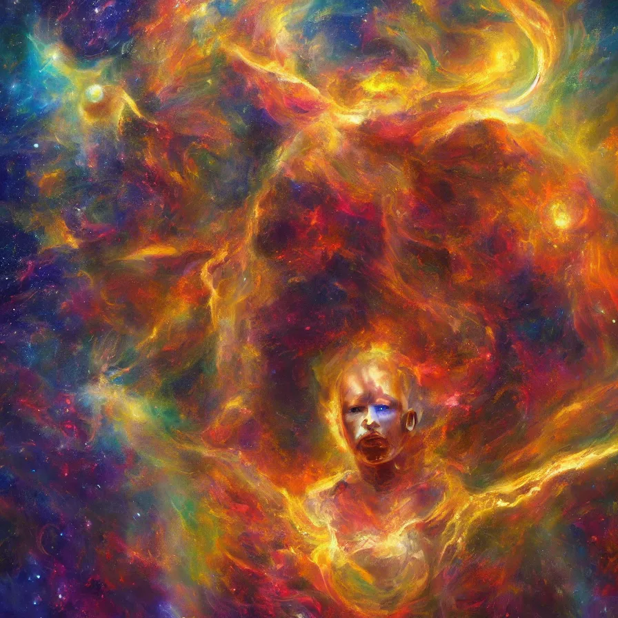 Prompt: an abstract god materializing in the universe, oil painting, artstation, ultradetailed