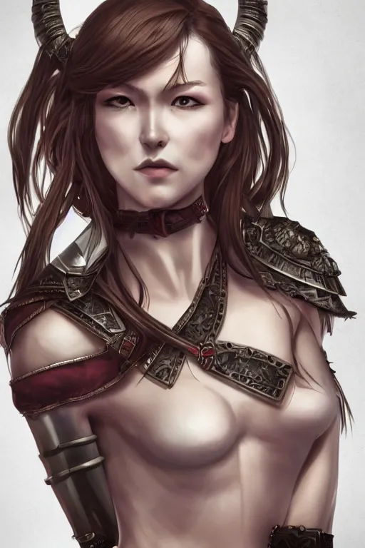 Image similar to heroine, beautiful, full body portrait, thin but strong viking samurai woman, open shirt, 6 pack, symmetrical beautiful face, relaxed pose, ultra detailed, digital art, 8 k, character, realistic, portrait, hyperrealistic