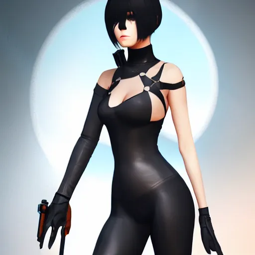 Image similar to portrait of 2B nier automata wearing skin tight clothes in Half life 2, digital art, trending on Artstation, CGSociety