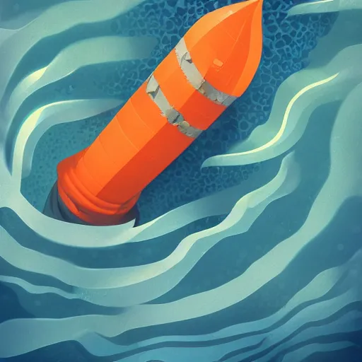 Prompt: orange striped traffic cone with shark teeth, ocean background detailed atmospheric - ron cheng & alphonse mucha, highly detailed, digital painting, ray tracing, concept art, illustration, smooth sharp focus, intricate, symmetry, artstation,