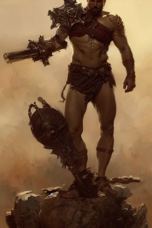 Image similar to warrior, attractive male, character design, painting by gaston bussiere, greg rutkowski, katsuya terada, frank frazetta, tom of finland, trending on artstation