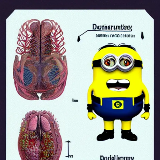 Image similar to A detailed biological anatomy of a minion.