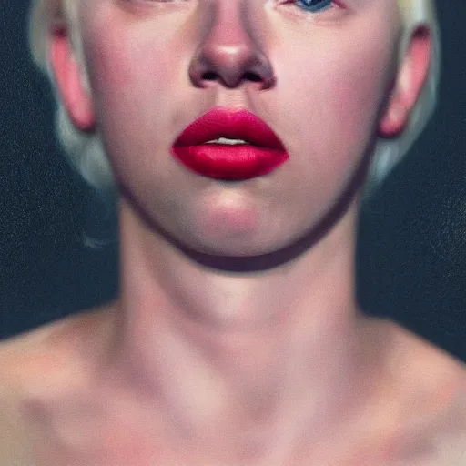 Prompt: realistic expired kodak film portrait of albino scarlet johansson mix, hyperrealism, photorealistic, detailed, atmospheric, 8 k, award winning photography, cinematic