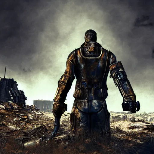 Image similar to a man to survive in the nuclear aftermath, fallout style, dramatic lighting, highly detailed fallout 3, fallout 4, fallout 7 6, digital art, render, 4 k,