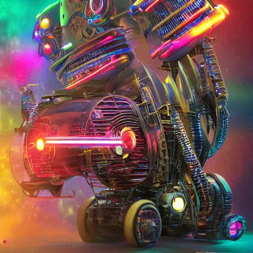 Image similar to movieposter art, movie is called tripmachine, tripmachine, photo of a huge futuristic steampunk machinery made of instruments, 8 k, fluorescent colors, halluzinogenic, multicolored, exaggerated detailed, front shot, 3 d render, octane