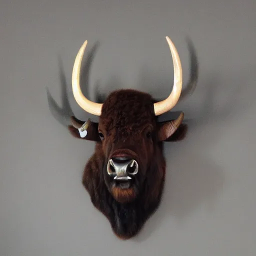 Image similar to hunting trophy bison head nailed to the wall