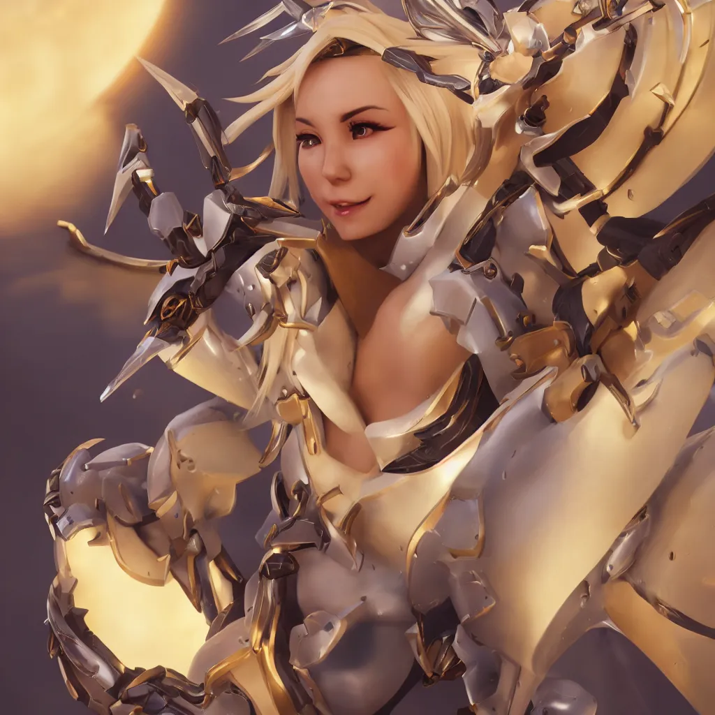 Prompt: Mercy from Overwatch game (2016), no background, close-up shot, intricate, elegant, highly detailed, centered, digital painting, golden hour, cinematic, award-winning, trending on artstation, trending in cgsociety, concept art, smooth, sharp focus, hdr, caustic lights, volumetric lighting, atmospheric lighting, illustration, cinematic, scan, ray traced, octane render, unreal engine, 4k, art by artgerm and Greg Rutkowski and Alphonse Mucha and donato giancola and wlop and Joseph Christian Leyendecker and ross tran