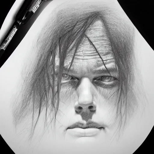 Prompt: An intruder, pencil drawing, portrait, highly detailed, Stephen Gammell, trending on artstation