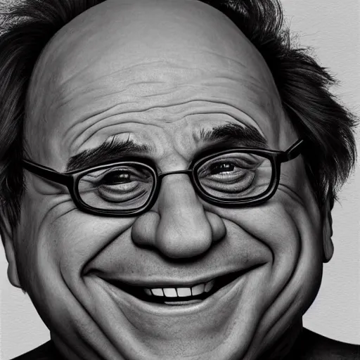 Image similar to danny devito with the physique of a body builder, hyper realistic and ultra detailed face, cinematic, dynamic lighting, photorealistic, refined, intricate, digital art, digital painting, masterpiece, 8k