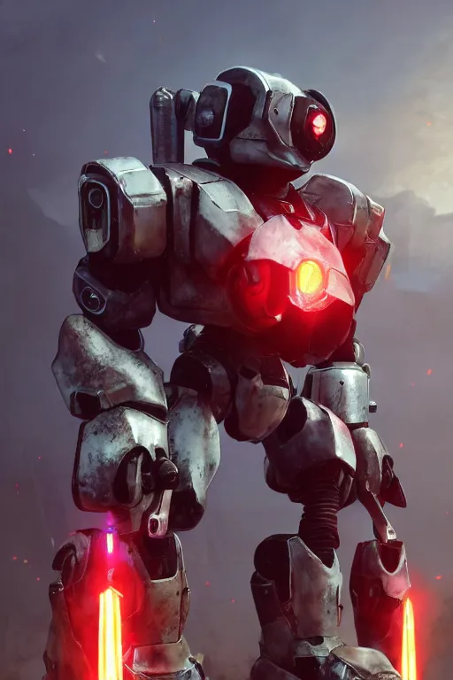 Image similar to mechwarrior 5 : mercenaries mech megaman transformer robot boss tank engine game octane render, 4 k, hd 2 0 2 2 3 d cgi rtx hdr style chrome reflexion glow fanart, global illumination ray tracing hdr fanart arstation by ian pesty by jesper ejsing pixar and disney unreal zbrush central hardmesh