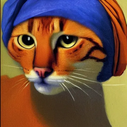 Prompt: orange cat with a pearl earring by jan vermeer, headshot, 8 k