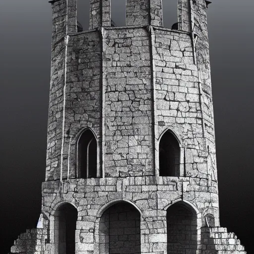 Prompt: gloomy illustration of a high medieval tower with dark stones, artstation