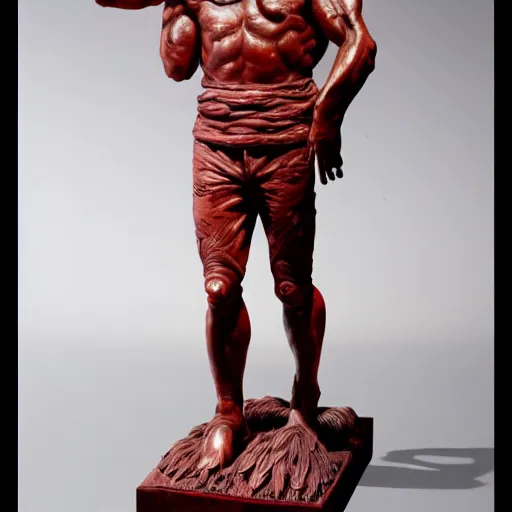 Image similar to museum stallone portrait statue monument made from porcelain brush face hand painted with iron red dragons full - length very very detailed intricate symmetrical well proportioned balanced