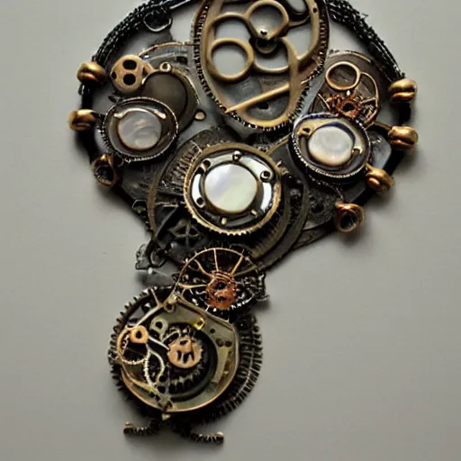 Image similar to steampunk jewelry with mother of pearl