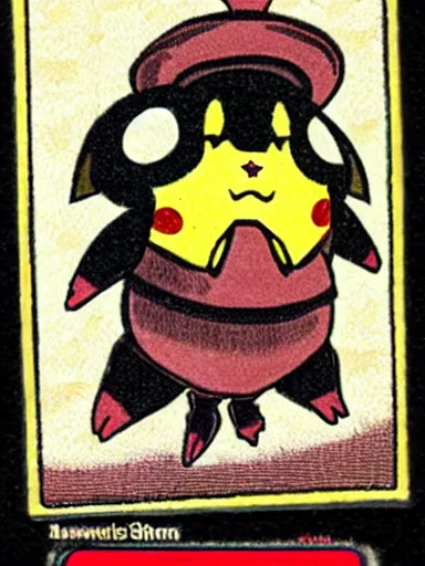 Image similar to creepy pikachu Pokémon card from the 1700s