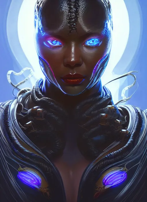 Image similar to portrait of apex legends venom, intricate, elegant, glowing lights, highly detailed, digital painting, artstation, glamor pose, concept art, smooth, sharp focus, illustration, art by artgerm and greg rutkowski, artey freytag