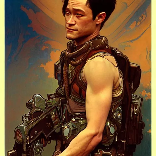 Prompt: planetside joseph gordon - levitt, fantasy, d & d, intricate, detailed, by by alphonse mucha, adolfo hohenstein, alice russell glenny, stanley artgerm lau, greg rutkowski, detailed, trending on artstation, trending on artstation, smooth