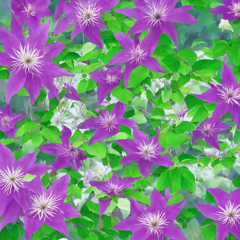 Image similar to clematis theme logo, clematis theme banner, clematis design, clematis in the deep sea, clematis like stars in the sky, trending on artstation, warm light, lovely and cute, fantasy art, 8 k resolution