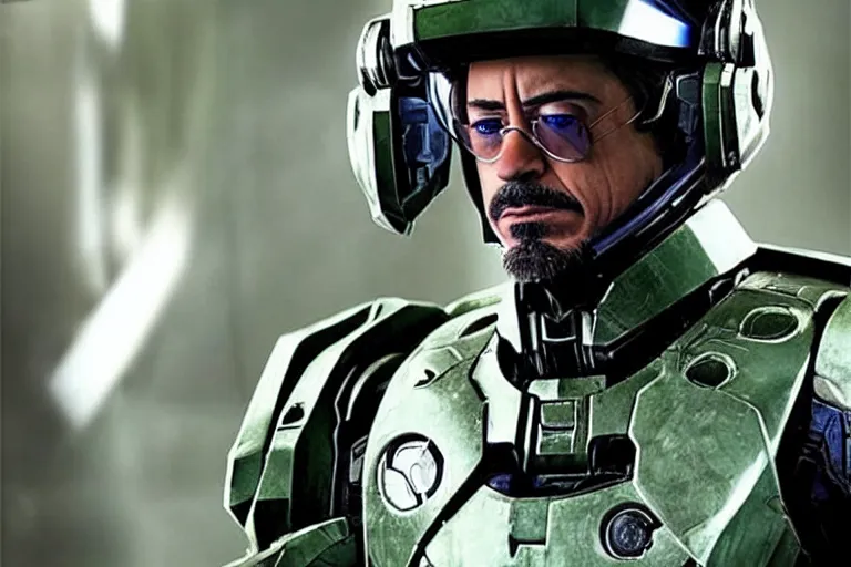 Image similar to robert downey jr as master chief