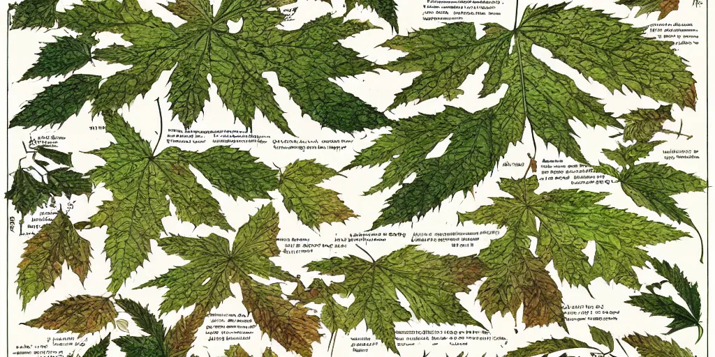 Image similar to high resolution scan of the leaves of an old cursed herbarium, by akira toriyama, by john howe, infographic, textbook, marginalia