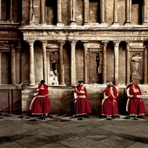 Image similar to Beautiful Promotional Photograph of ancient Roman McDonalds, wideshot,longshot,fullshot.