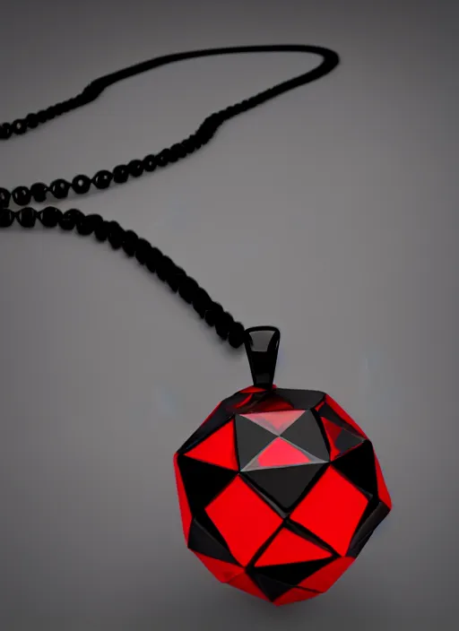 Image similar to rpg item, a black necklace with a fiery red diamond pendant, Unreal 5, DAZ, hyperrealistic, rpg style, octane render, dynamic lighting