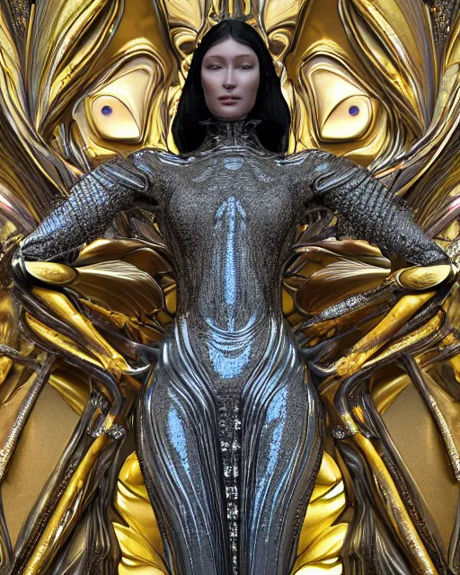 Image similar to a highly detailed metahuman 4 k close up render of an alien goddess bella hadid monument renaissance in iris van herpen dress schiaparelli in diamonds crystals swarovski and jewelry iridescent in style of alphonse mucha gustav klimt trending on artstation made in unreal engine 4