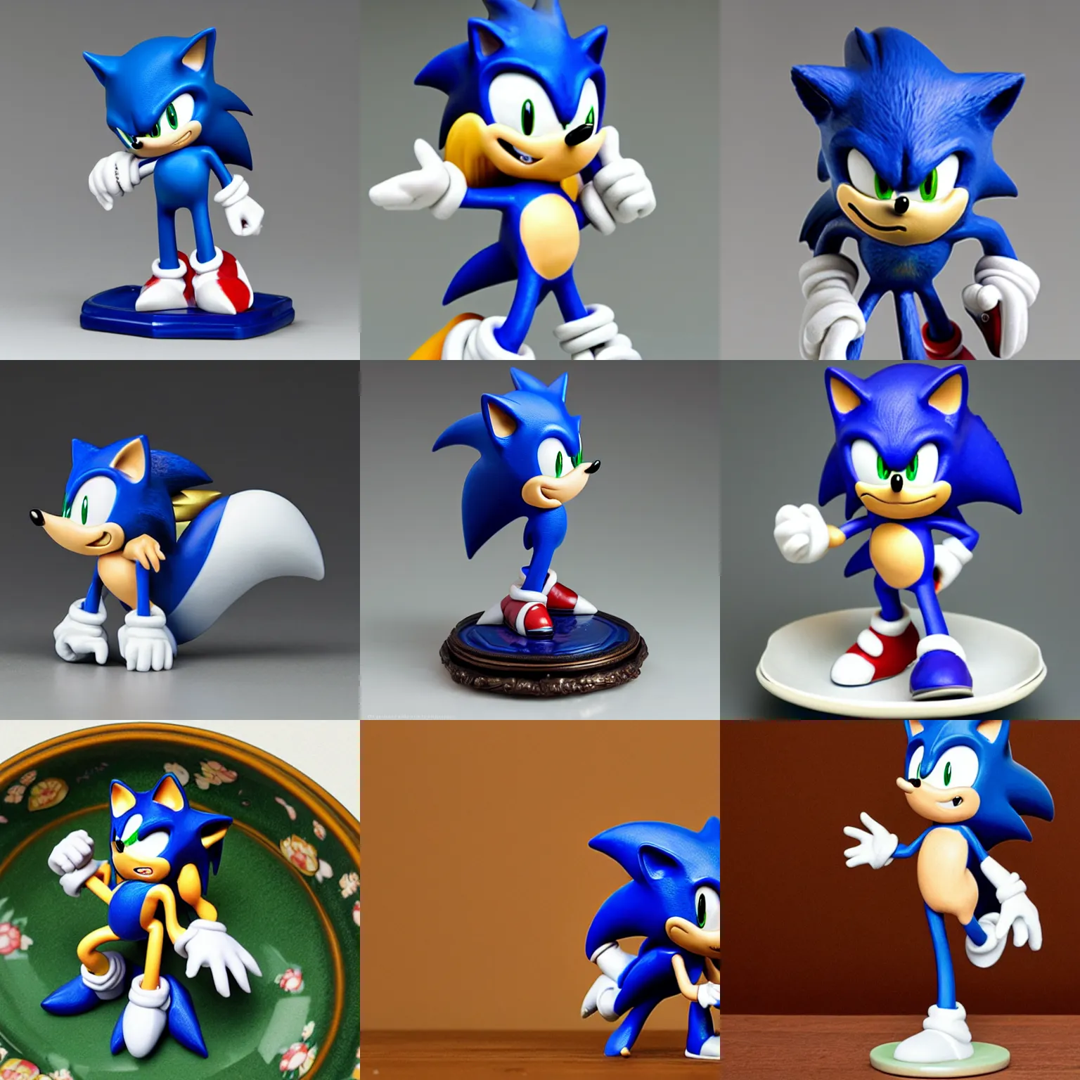 Prompt: sonic the hedgehog as an ornate porcelain figurine