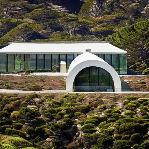 Image similar to castle designed by renzo piano overlooking big sur. landscape design by andre le notre. w 1 0 8 8