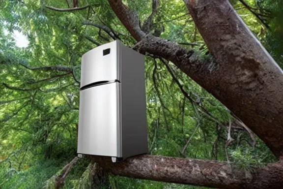 Prompt: a refrigerator in a tree