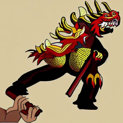 Image similar to Chinese president with bananas weapon, dragon, mountains background, fighting stance