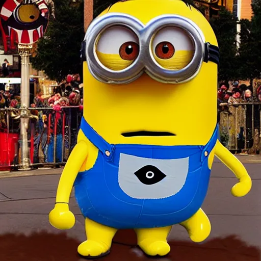 Prompt: minion macys parade thanks giving day balloon float realistic photo