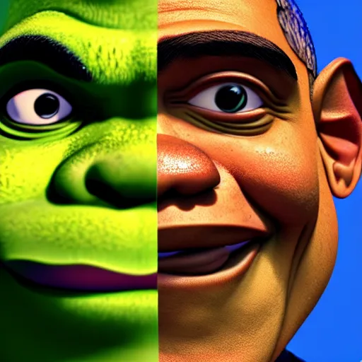 Prompt: obama as shrek, highly detailed, extremely high quality, hd, 4 k, 8 k, canon 3 0 0 mm, professional photographer, 4 0 mp, lifelike, top - rated, award winning, realistic, detailed lighting, detailed shadows, sharp, no blur, edited, corrected, trending