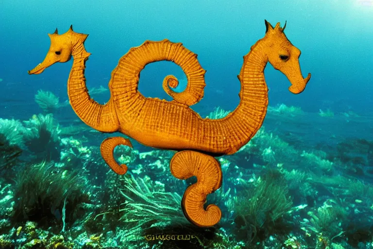 Prompt: underwater photo of a seahorse jiraffe hybrid by national geographic