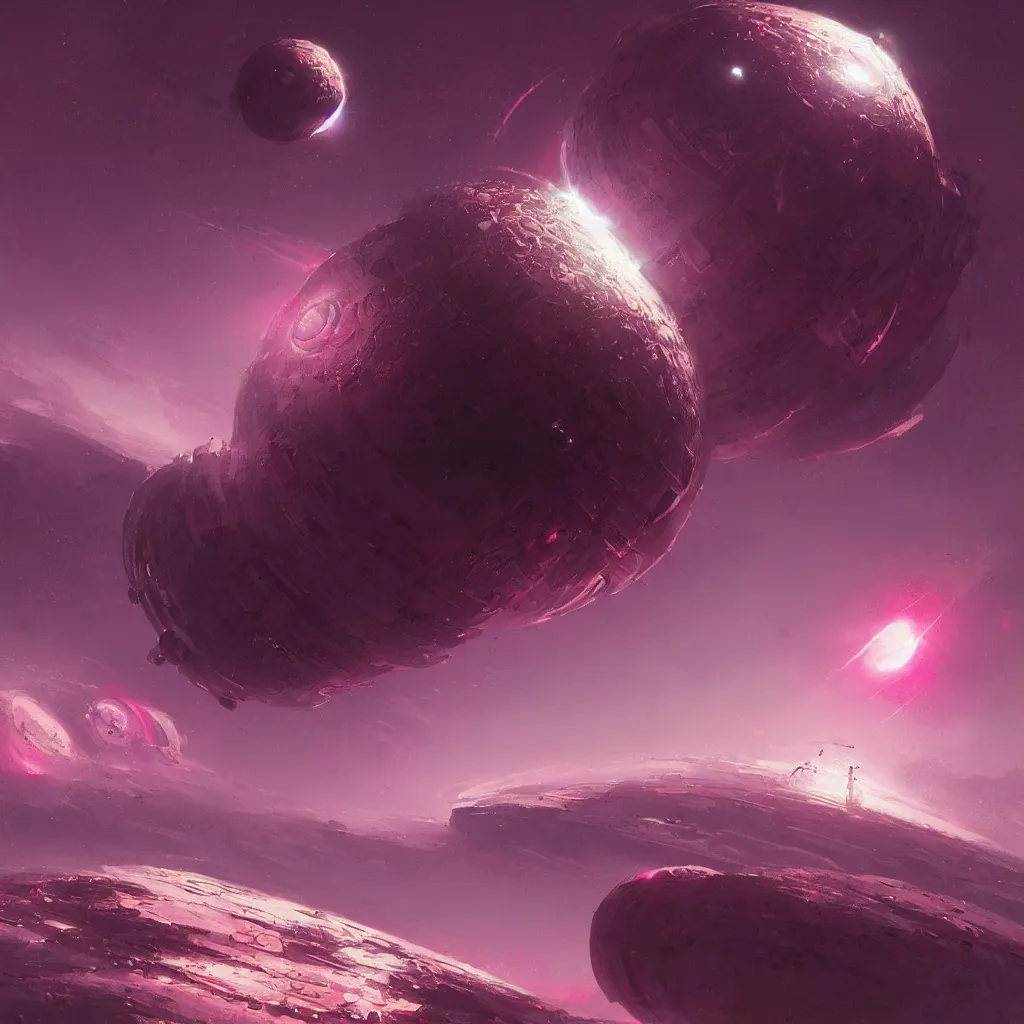 Prompt: dyson sphere program pink planet, concept art, by greg rutkowski