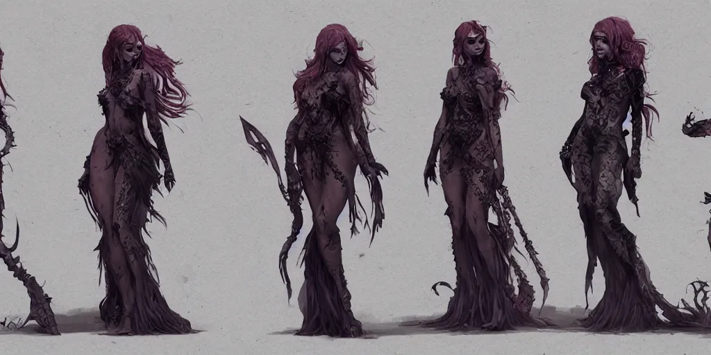 Prompt: gothic mermaid character detail designs, Greg Rutkowski, character sheet, kim jung gi, Darek Zabrocki, Karlkka, Jayison Devadas, Phuoc Quan, trending on Artstation, 8K, ultra wide angle, pincushion lens effect