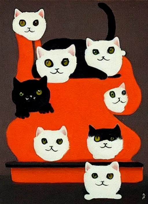 Image similar to clear surrealist painting of adorable cats made out of sushi