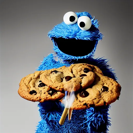 Prompt: cookie monster smoking a blunt stylised jonathan zawada photography portrait