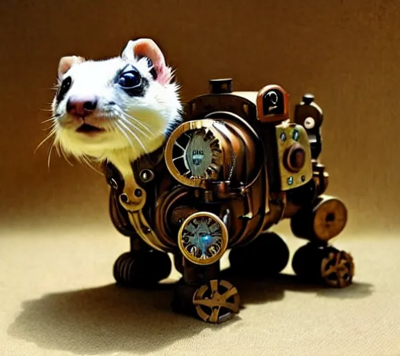 Image similar to steampunk ferret - shaped robot, steampunk steam - powered bioshock ferret - shaped mechanical creature