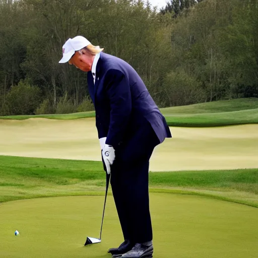 Image similar to trump playing golf swinging a golf club that looks like trump